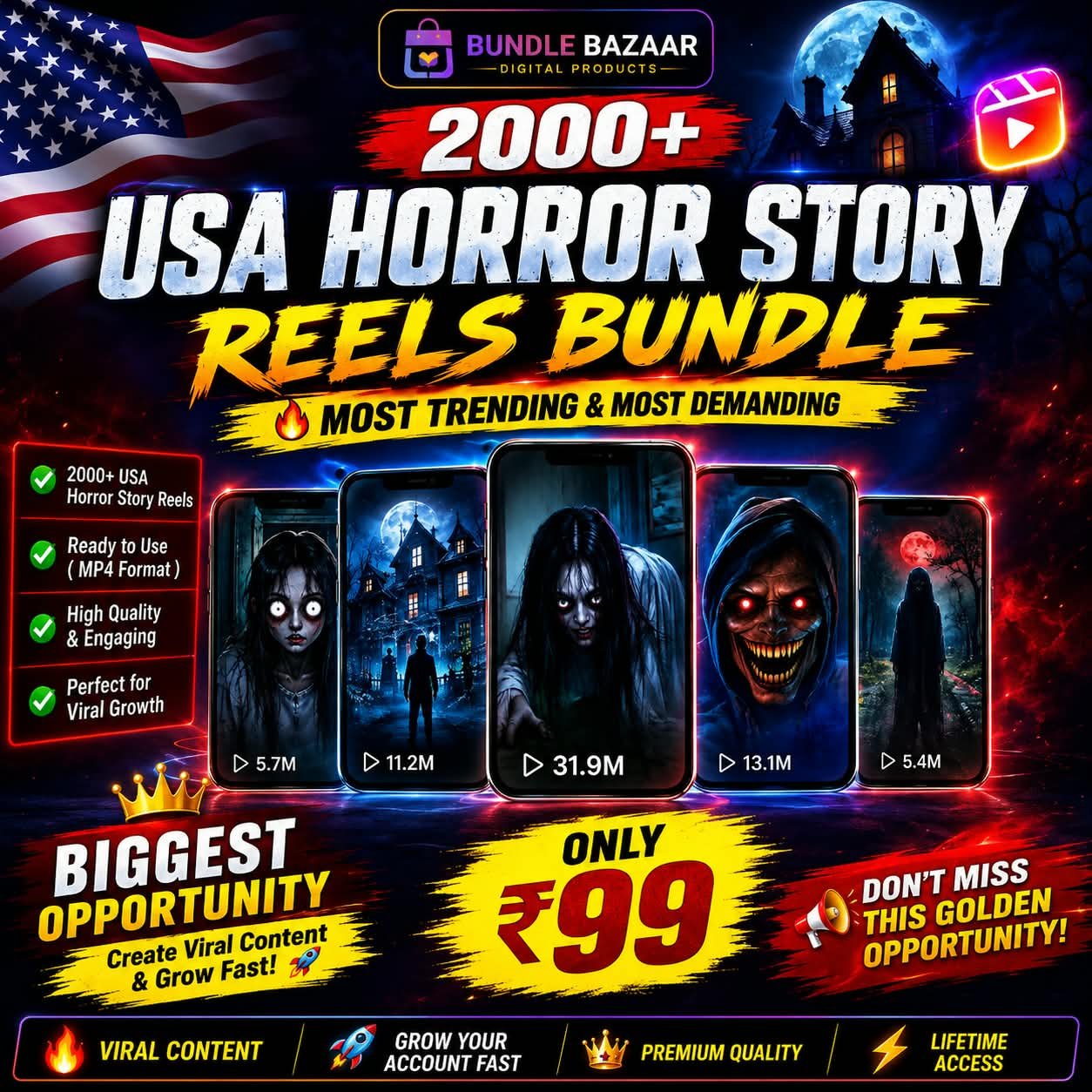2000+ USA Horror Story Reels Bundle | Viral Content at Just ₹99